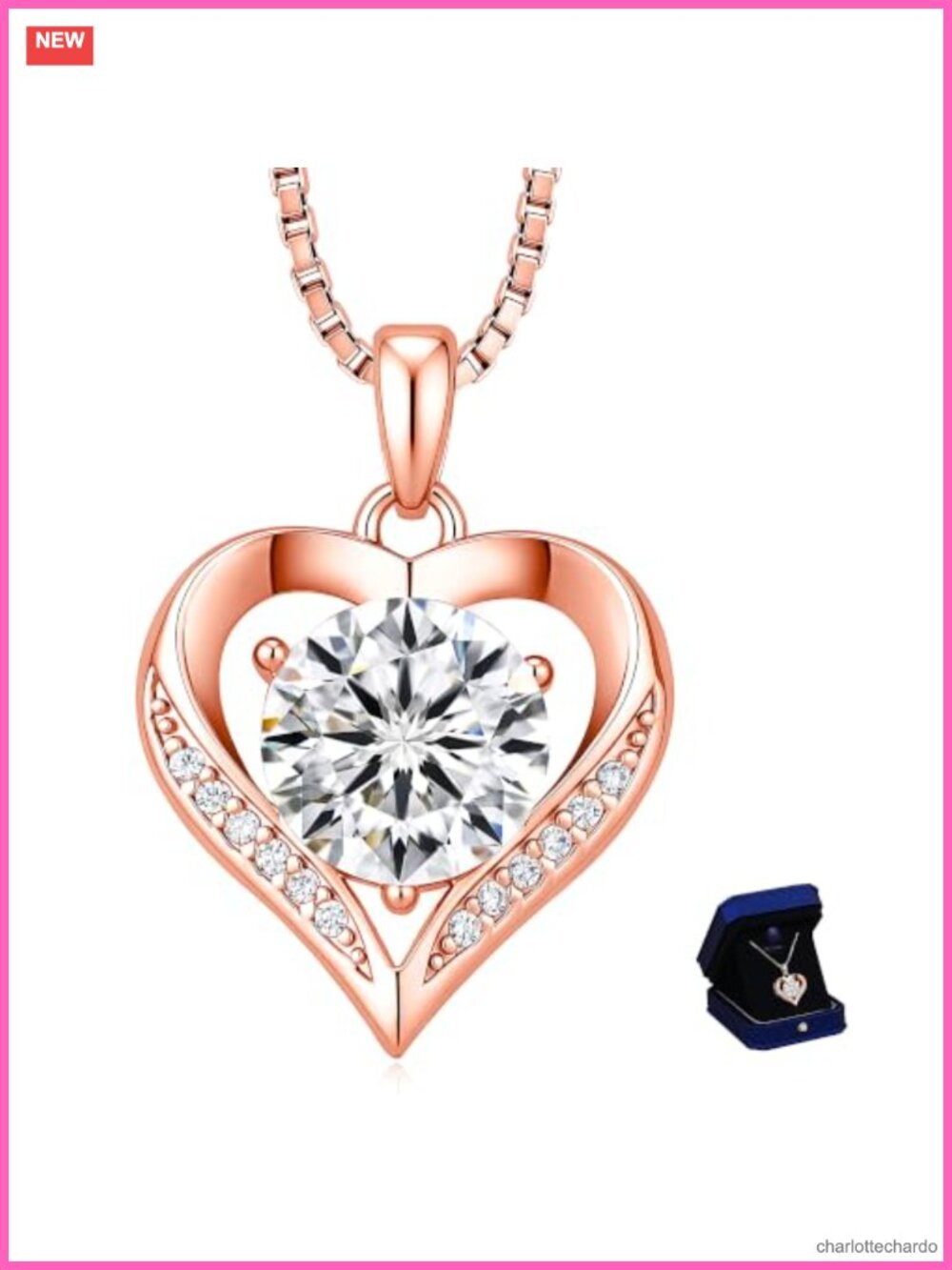 Moissanite Heart Pendant Necklace S925 Sterling Silver Rose Gold Plated